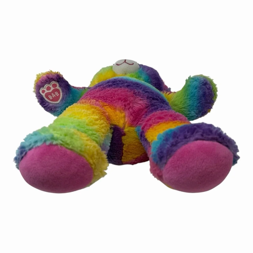Build-A-Bear Workshop Rainbow Striped Teddy Bear Plush Blue Eyes Pink Nose